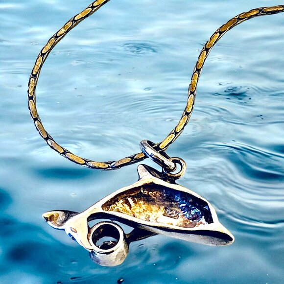 Dolphin Pendant & Necklace Sterling Silver CZ as is - Picture 4 of 10